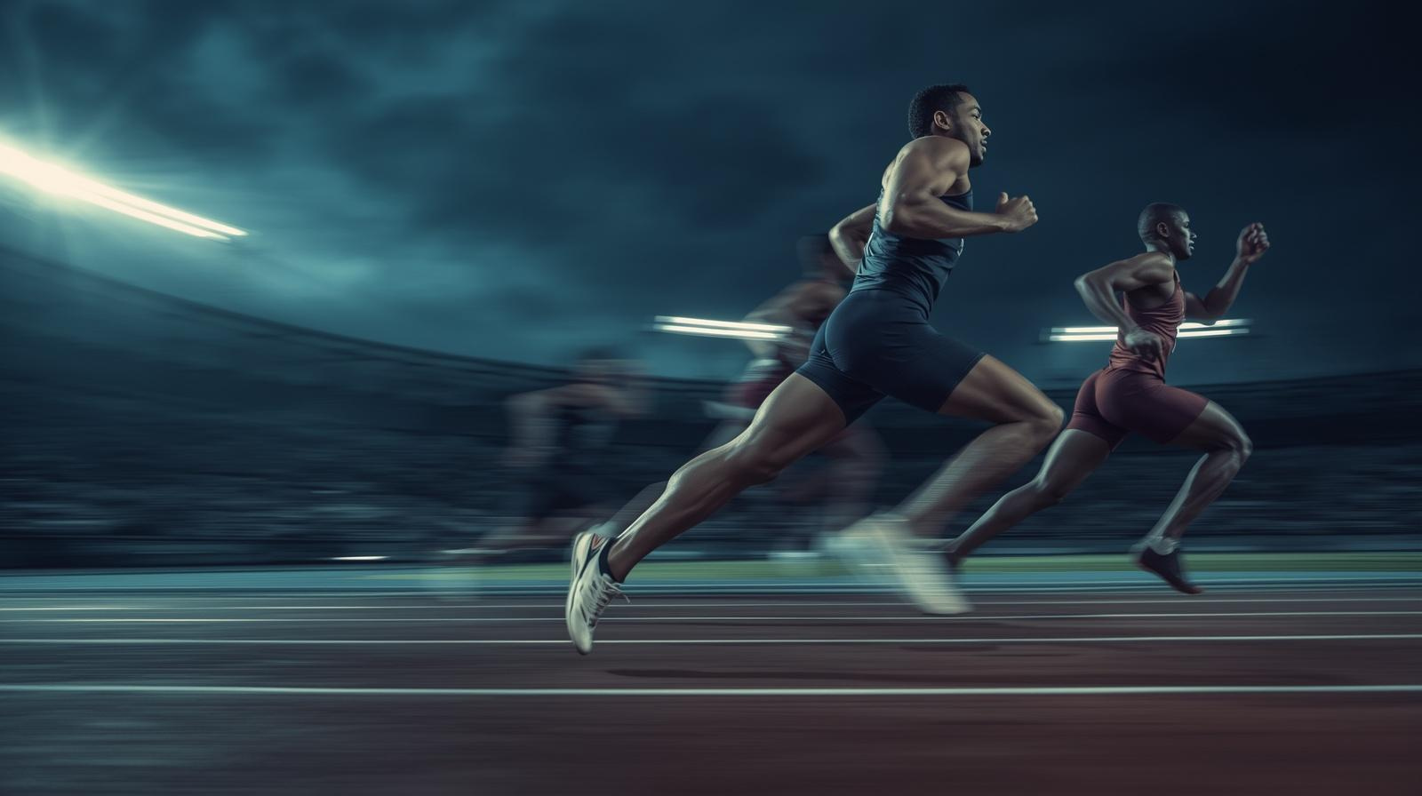 Athletes at the starting line, competitive energy